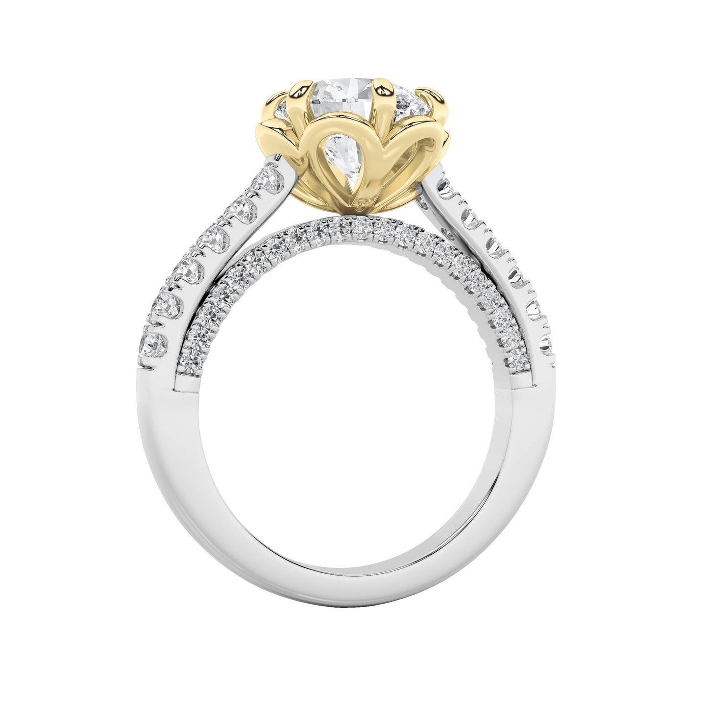 2.5Cttw Round Shaped Lab Grown Diamond (F/VS) Two Tone Solitaire Engagement Ring in 14K Gold