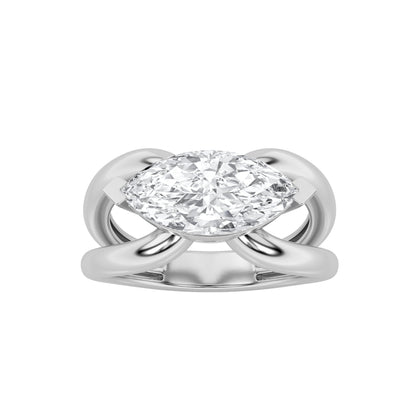 2Cttw Marquise Shaped Lab Grown Diamond (G/VS) East West Solitaire Engagement Ring in 14K Gold