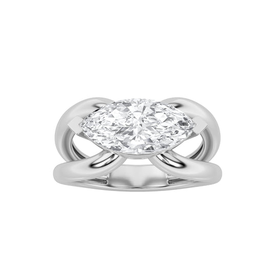 2Cttw Marquise Shaped Lab Grown Diamond (G/VS) East West Solitaire Engagement Ring in 14K Gold