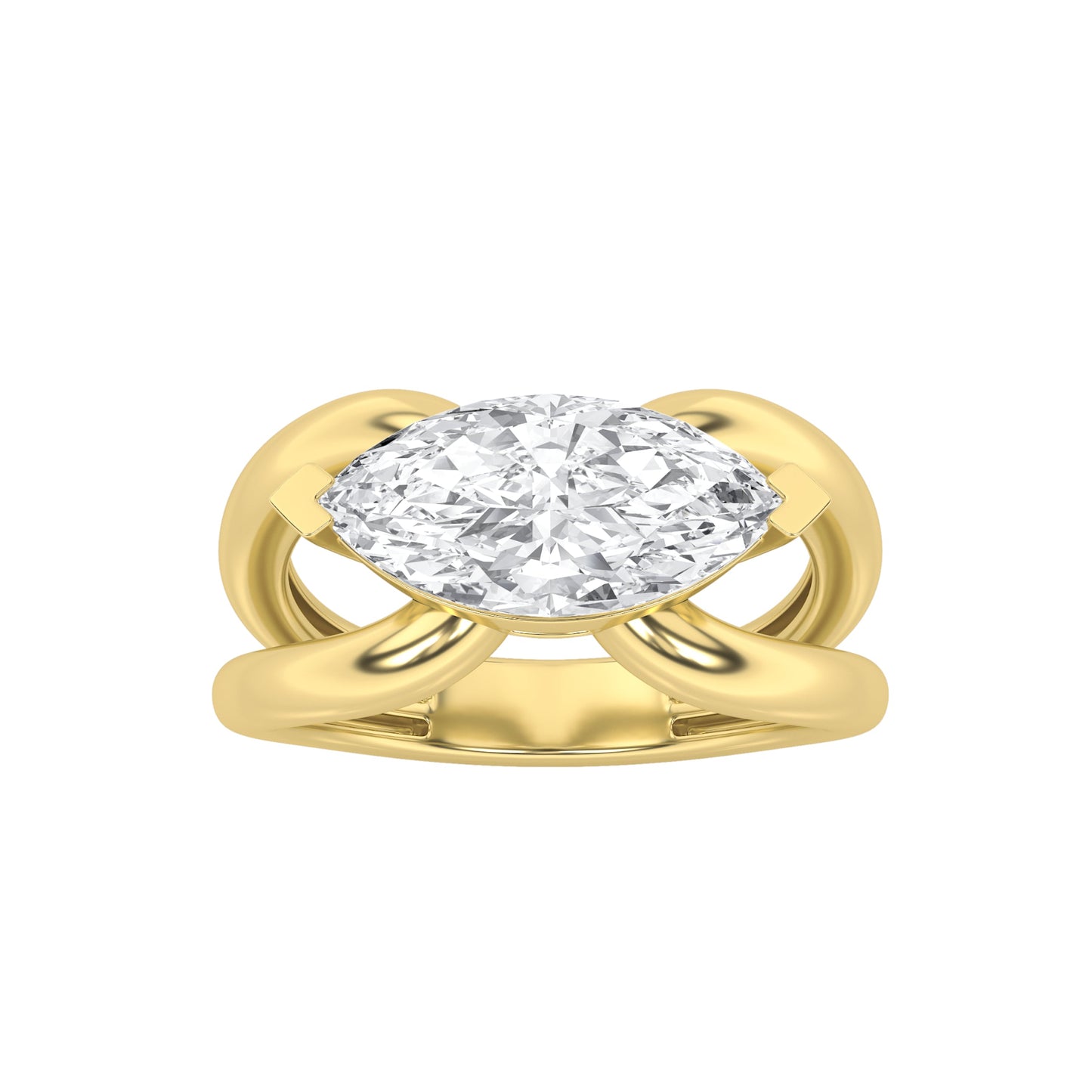 2Cttw Marquise Shaped Lab Grown Diamond (G/VS) East West Solitaire Engagement Ring in 14K Gold