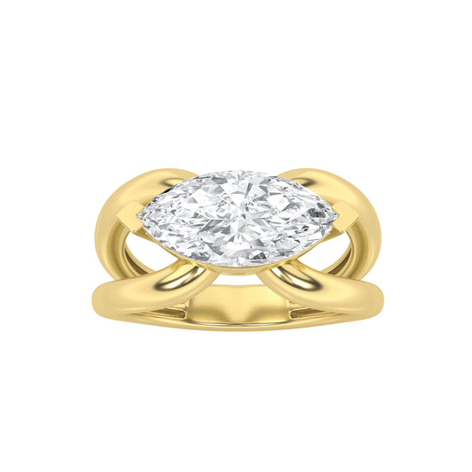 2Cttw Marquise Shaped Lab Grown Diamond (G/VS) East West Solitaire Engagement Ring in 14K Gold