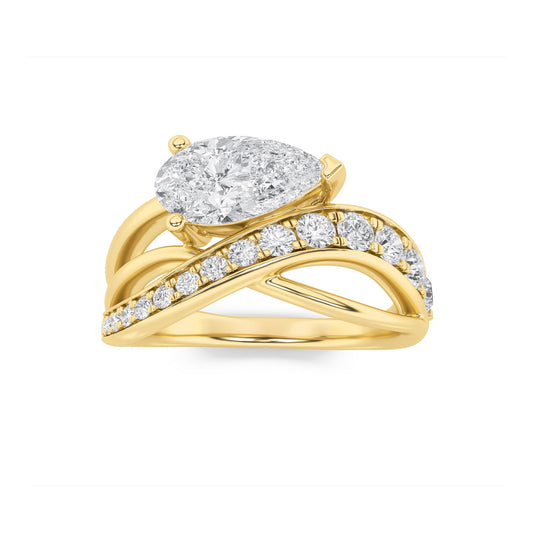 2Cttw Pear Shaped Lab Grown Diamond (G/VS) Ring in 14K Gold