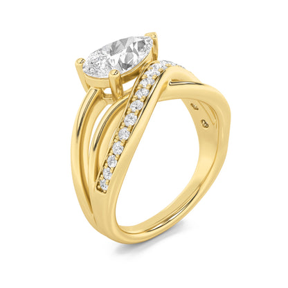2Cttw Pear Shaped Lab Grown Diamond (G/VS) Ring in 14K Gold