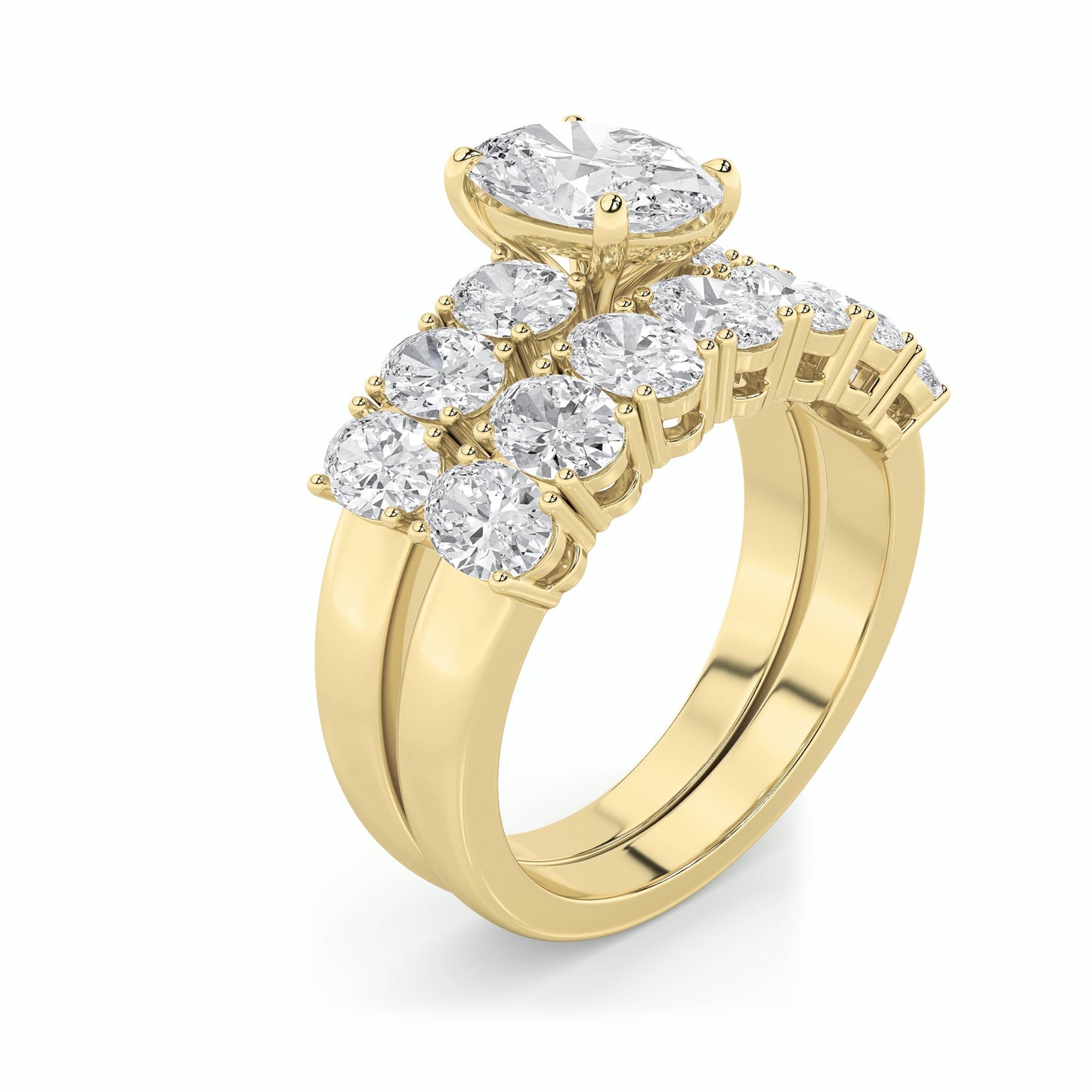 3.5Cttw Oval Shaped Lab Grown Diamond (G/VS) Bridal Set with Matching Band and Ring in 14K Gold