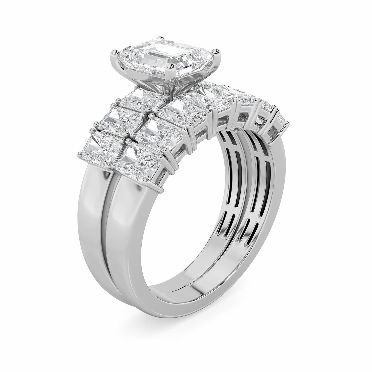 3.5Cttw Radiant Shaped Lab Grown Diamond (G/VS) Bridal Set with Matching Band and Ring in 14K Gold