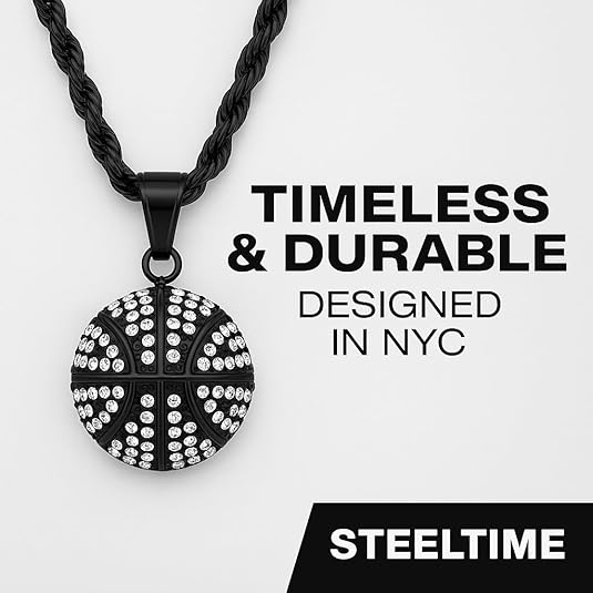 3D Basketball Necklace With Simulated Diamonds