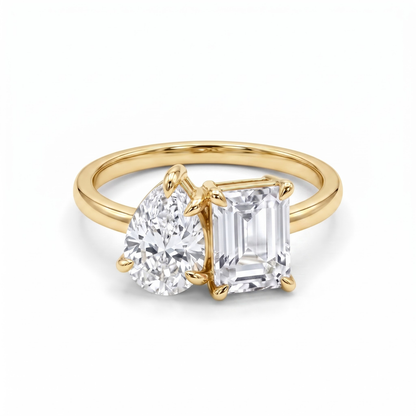 2.450 Cttw Octagon Morganite , Sapphire, Emerald and Lab Diamond 14K Yellow Gold Toi Et Moi Ring