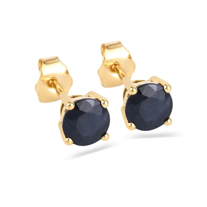 1.70 Ct Round Blue Sapphire Prong 10K Gold Stud Earrings