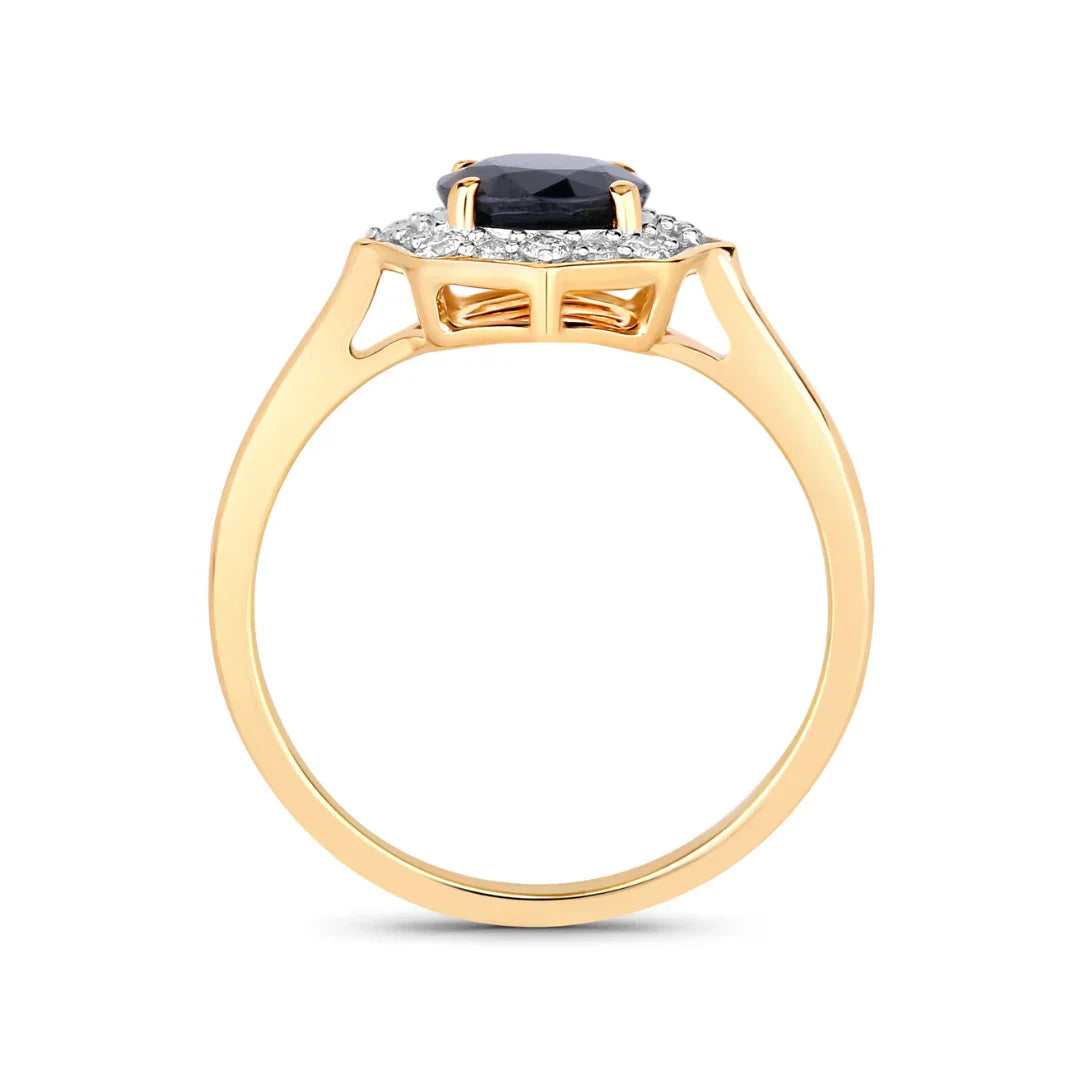 1.03 Ct Round Blue Sapphire & Lab Grown Diamond Prong 10K Gold Bridge Halo Ring