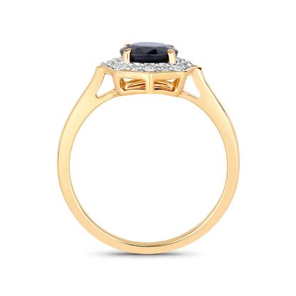 1.03 Ct Round Blue Sapphire & Lab Grown Diamond Prong 10K Gold Bridge Halo Ring