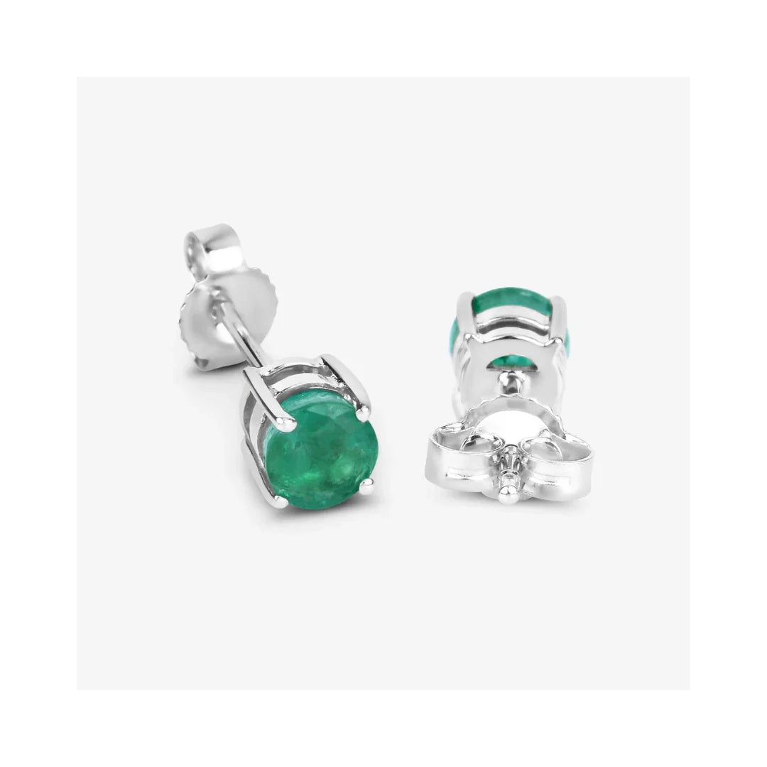 0.72 Ct Round Green Zambian Emerald Prong 10K Stud Earrings