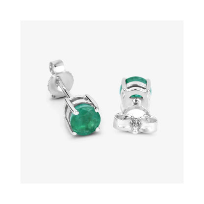 0.72 Ct Round Green Zambian Emerald Prong 10K Stud Earrings