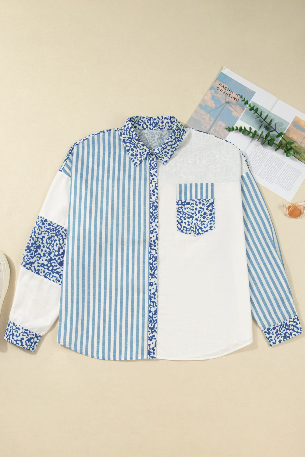 Threaded Pear Livia Striped Patchwork Casual PLUS Shirt