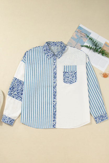 Threaded Pear Livia Striped Patchwork Casual PLUS Shirt