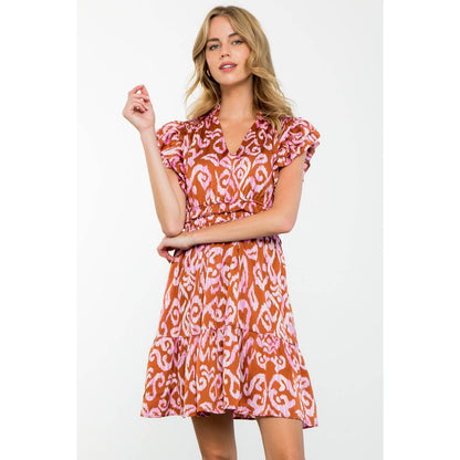 Monica - Flutter Sleeve Tiered Print Mini Dress