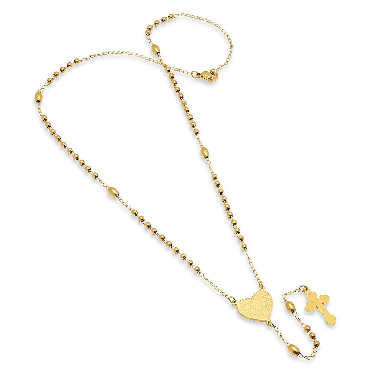 Our Father Prayer Heart Rosary Necklace