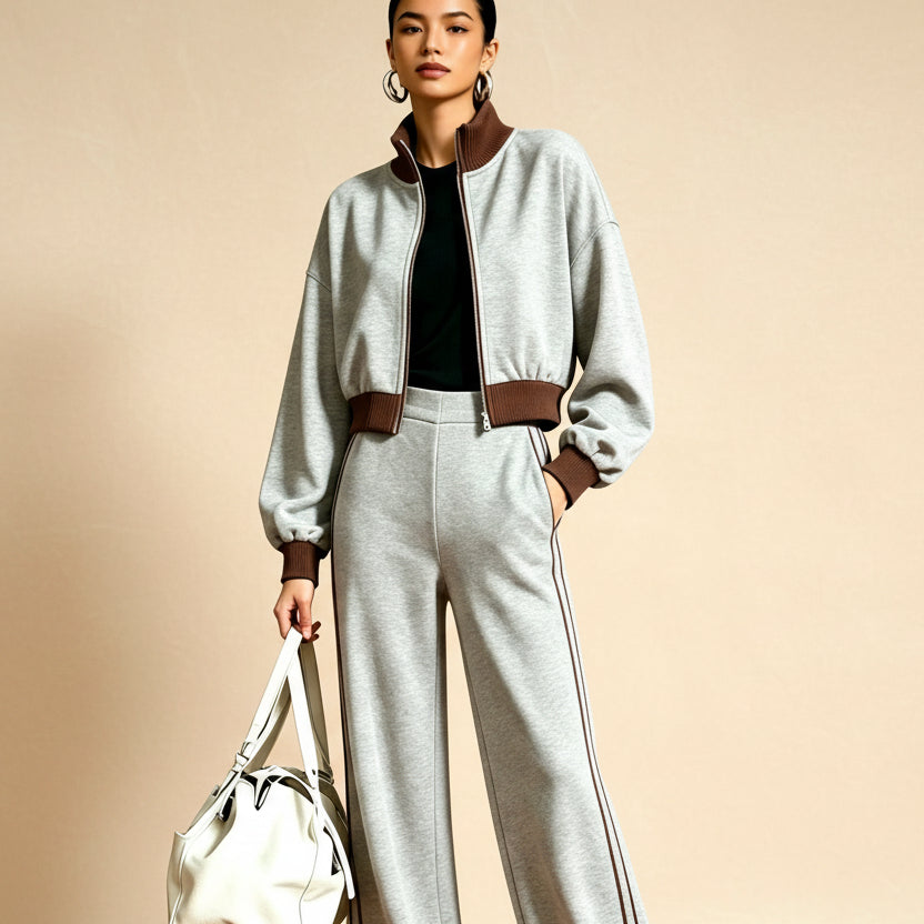Women's Color-Block Ribbed Turtleneck Two-Piece Set