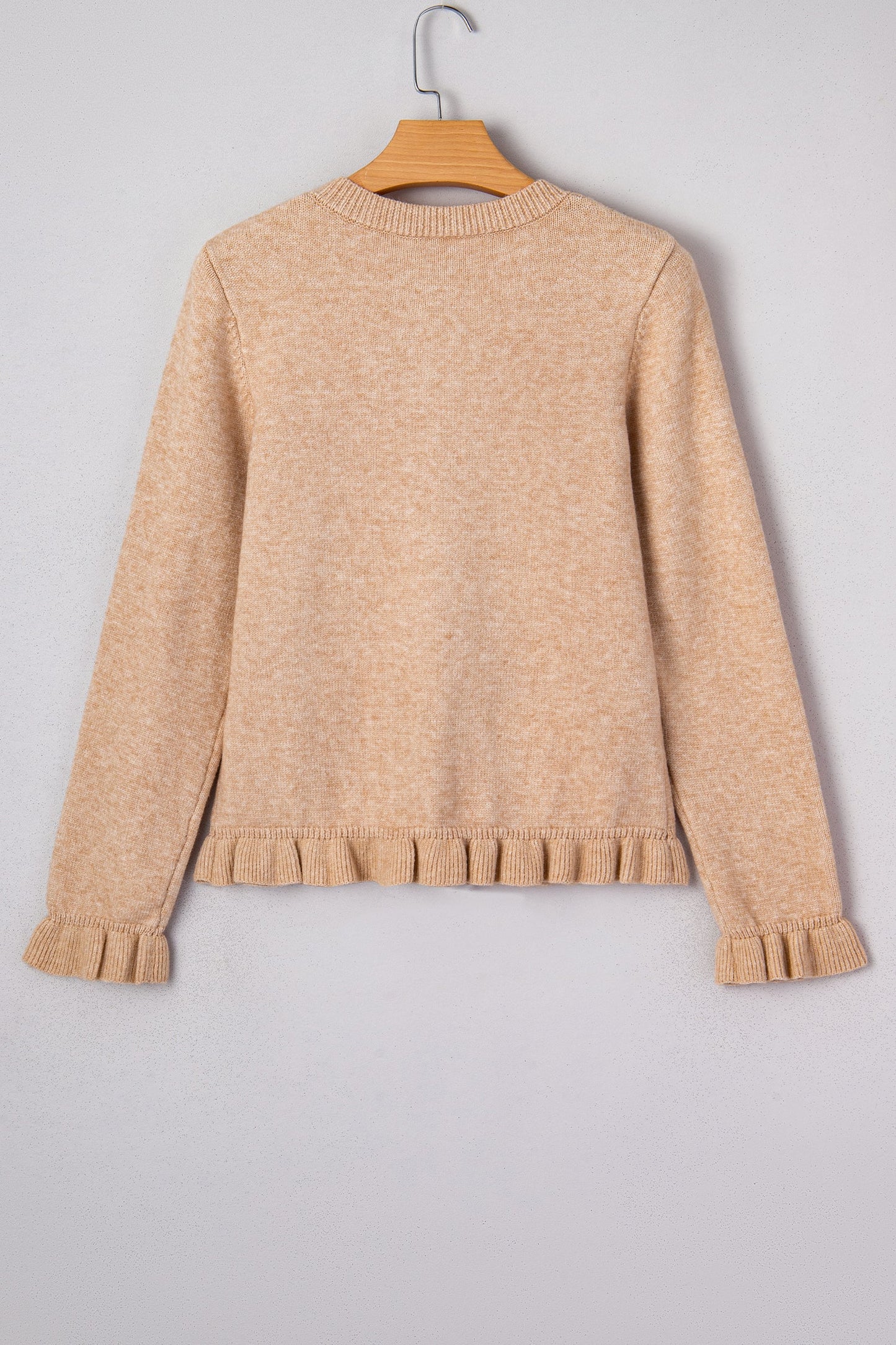 Threaded Pear Yamileth Oatmeal Ruffle Trim Sweater