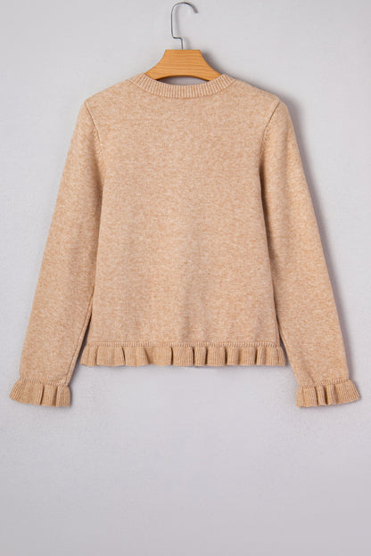 Threaded Pear Yamileth Oatmeal Ruffle Trim Sweater