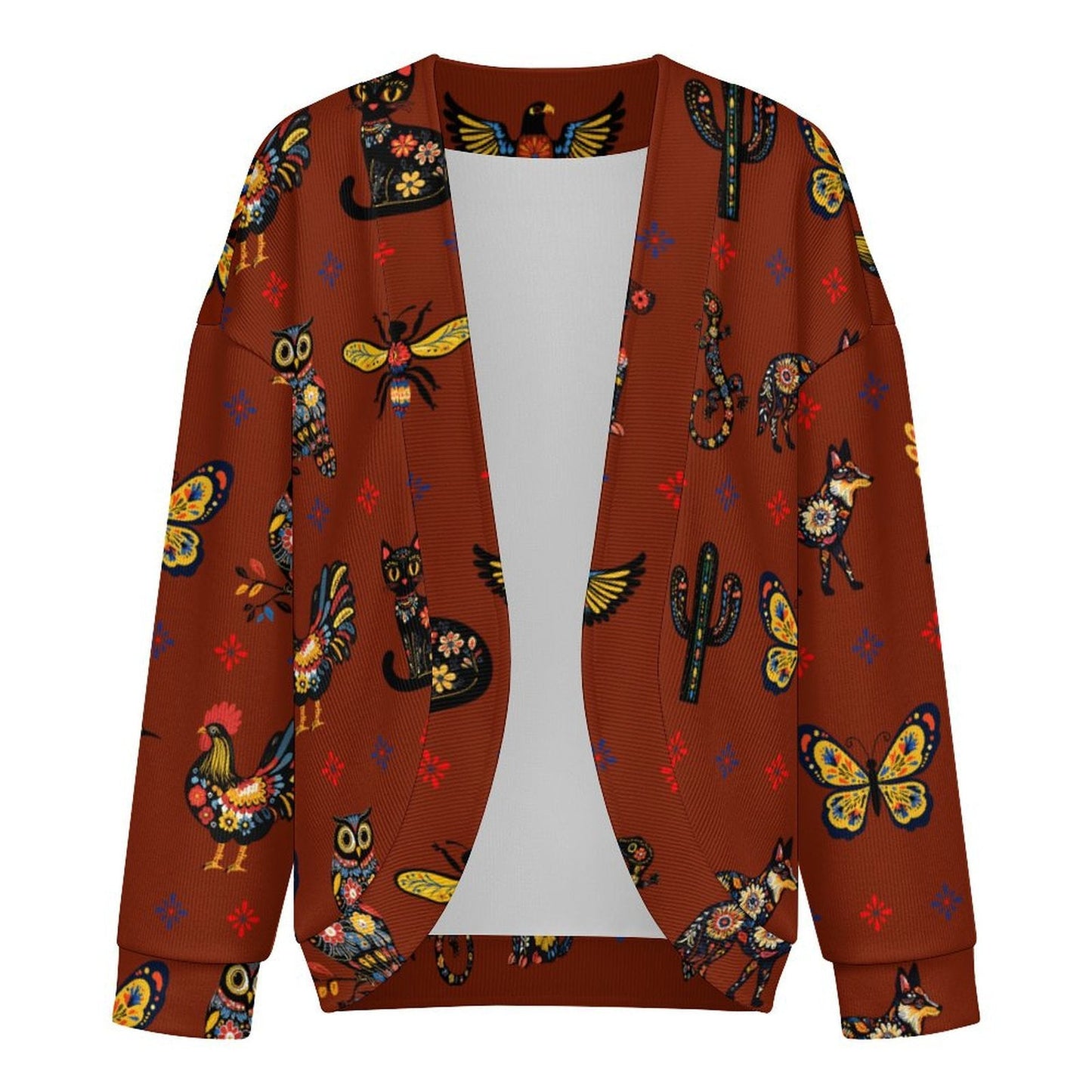 Baha Ranch Colores de Mexico Talavera Floral Animals Drop Shoulder Cardigan