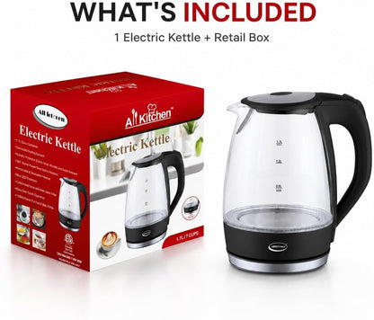 1.7L Glass Electric Kettle with Removable Lid & Boil-Dry Protection