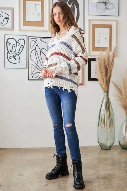 ADORA Frayed Edge Stripe Sweater