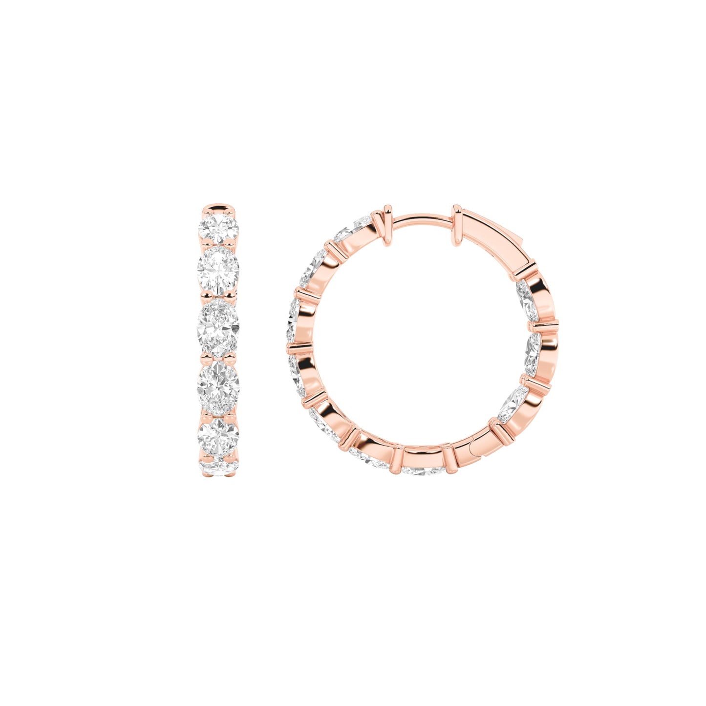 Oval Shaped Lab Grown Diamond Inside Out Hoop Earrings in 14K Gold (F/VS)