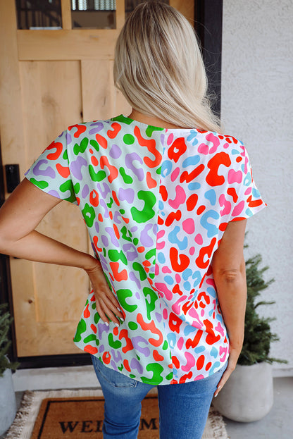 Threaded Pear Ruthie Print Short Sleeve Blouse