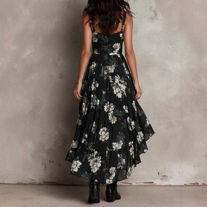 Printed Deep V-Neck Camisole Maxi Dress – High-Waist High-Slit Vacation Dress for Women