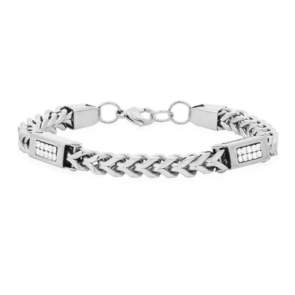 18K Gold Plated Franco Chain Bracelet with Simulated Diamonds