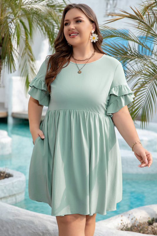 Threaded Pear Gracie Plus Size Ruffle Trim Short Sleeve Dress