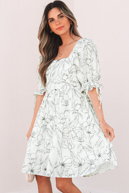 Threaded Pear Ariya Floral Shirred Back Puff Sleeve Dress