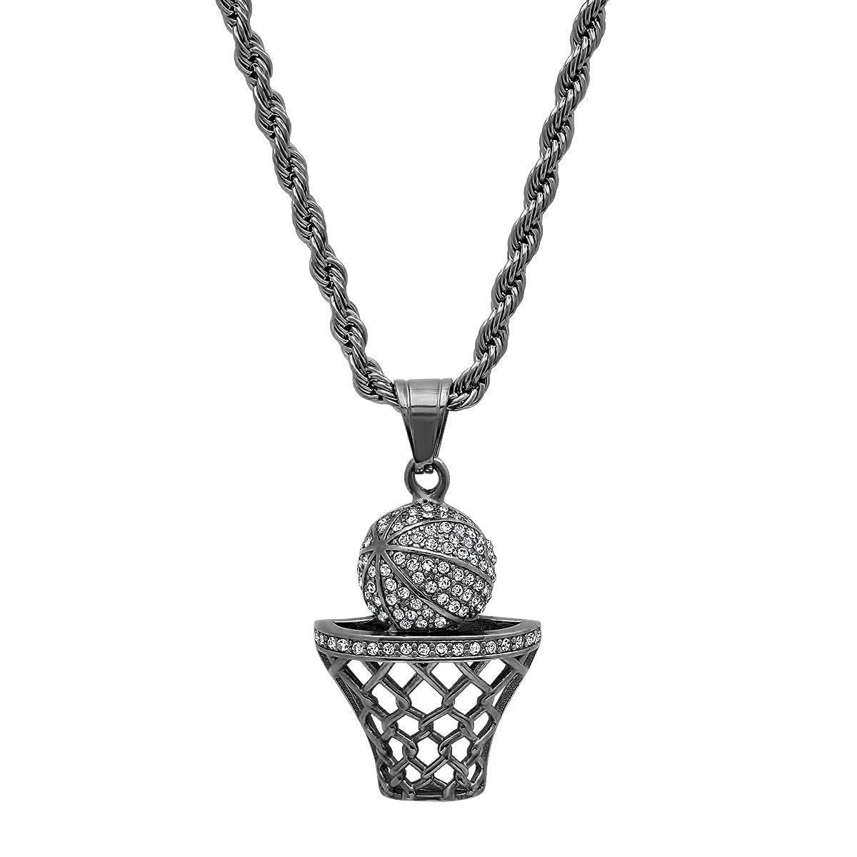 Iced Sports Pendant Necklace Set – Soccer, Football & Hoop (3-Piece)