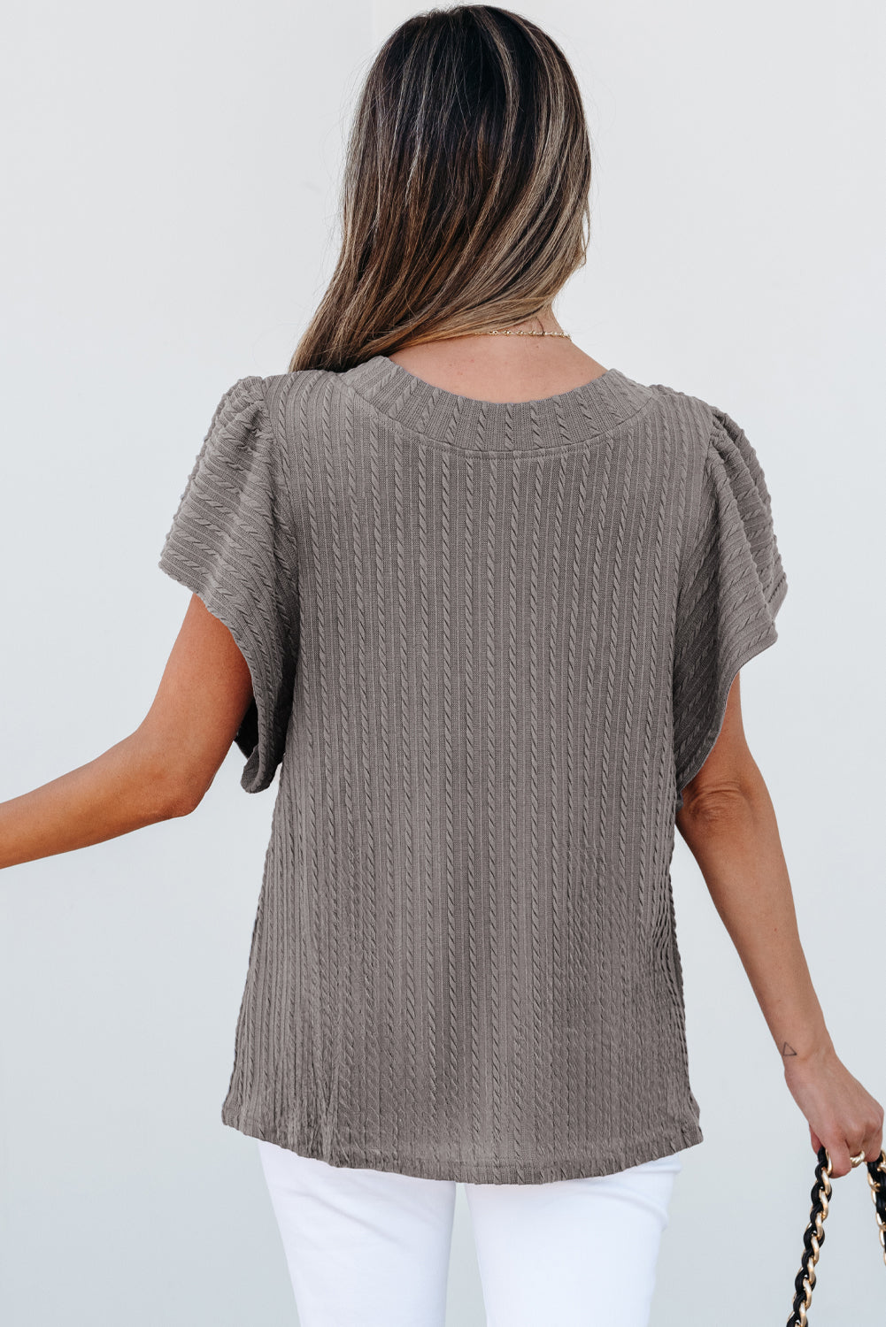 Threaded Pear Brynn Textured Flutter Sleeve Top