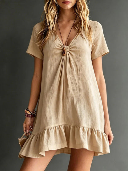 silk midi dress casual Women's V-Neck Short-Sleeve Midi Dress – Ice Silk Crepe Loose Casual –  Zulily