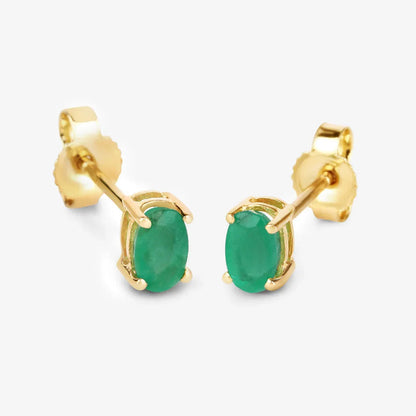 0.38 Ct Oval Green Zambian Emerald Prong 10K Gold Stud Earrings