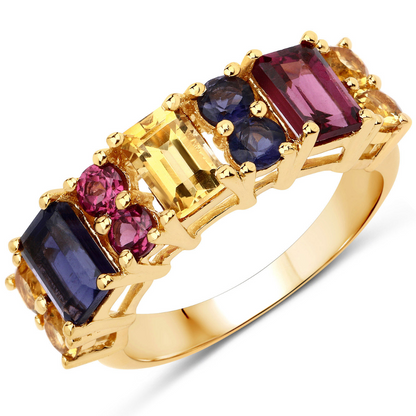 14K Yellow Gold-Plated Multi Stone Sterling Silver Cluster Ring