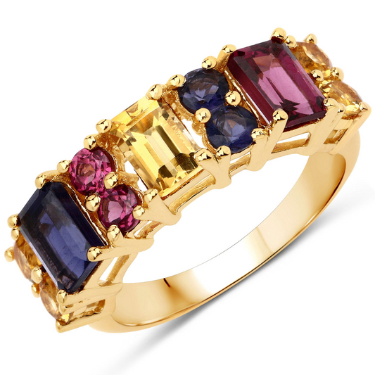14K Yellow Gold-Plated Multi Stone Sterling Silver Cluster Ring