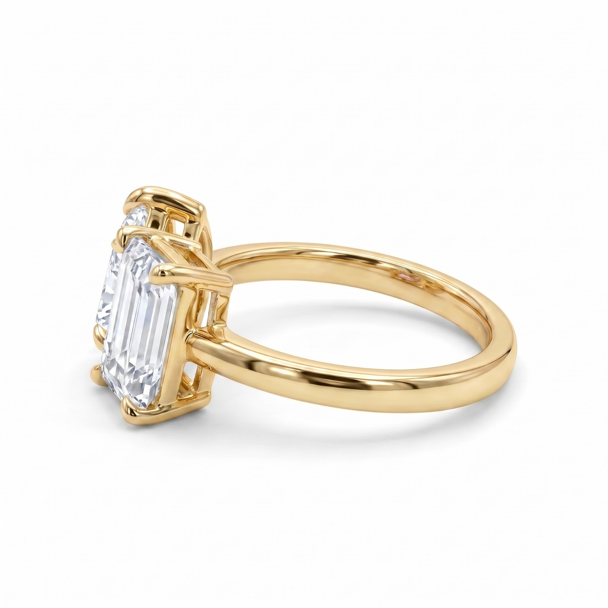 2.450 Cttw Octagon Morganite , Sapphire, Emerald and Lab Diamond 14K Yellow Gold Toi Et Moi Ring