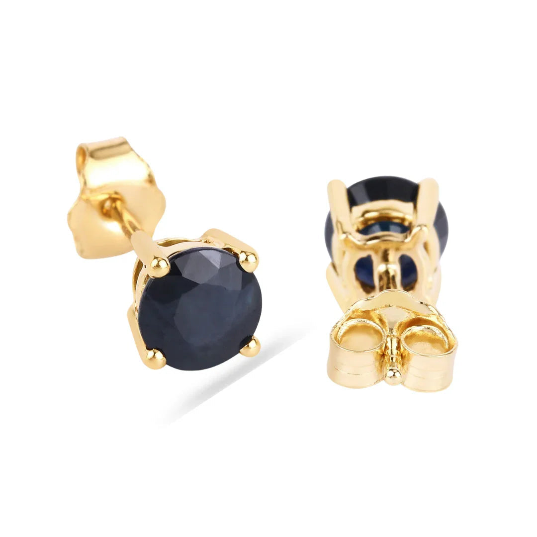 1.70 Ct Round Blue Sapphire Prong 10K Gold Stud Earrings