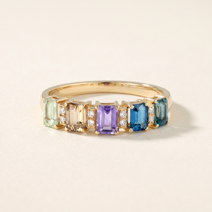 IGI Certified 1.27 Ct Multi Color Unheated Sapphire Prong 14K Yellow Gold Half Eternity Engagement Ring