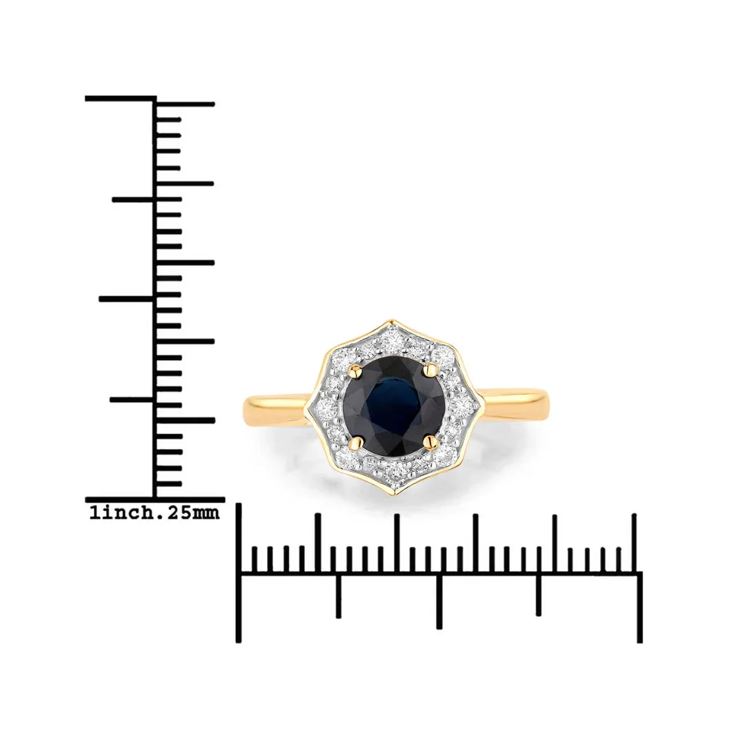 1.03 Ct Round Blue Sapphire & Lab Grown Diamond Prong 10K Gold Bridge Halo Ring