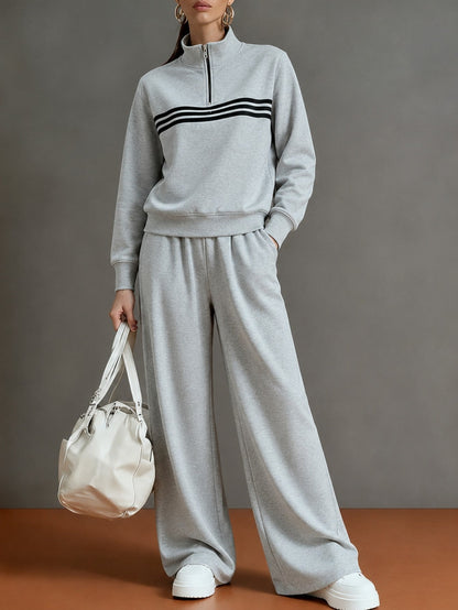 Women's Half-Zip Stripe Sweatshirt & Wide-Leg Pants Set