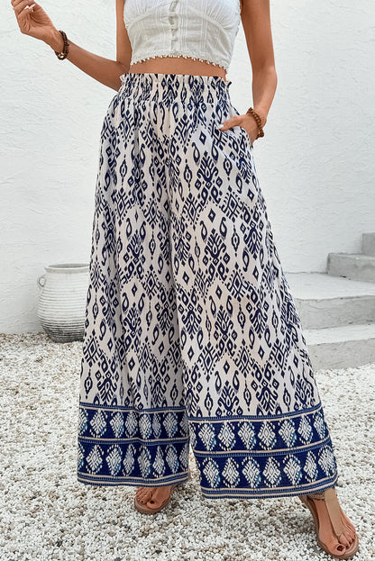 Threaded Pear Giovanna Boho Pattern High Waist Wide Leg Loose Pants