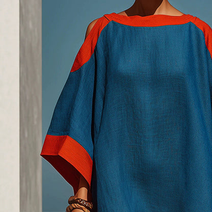 Loose-Fit Three-Quarter Sleeve Mid-Length Dress – 4 Colors S–3XL