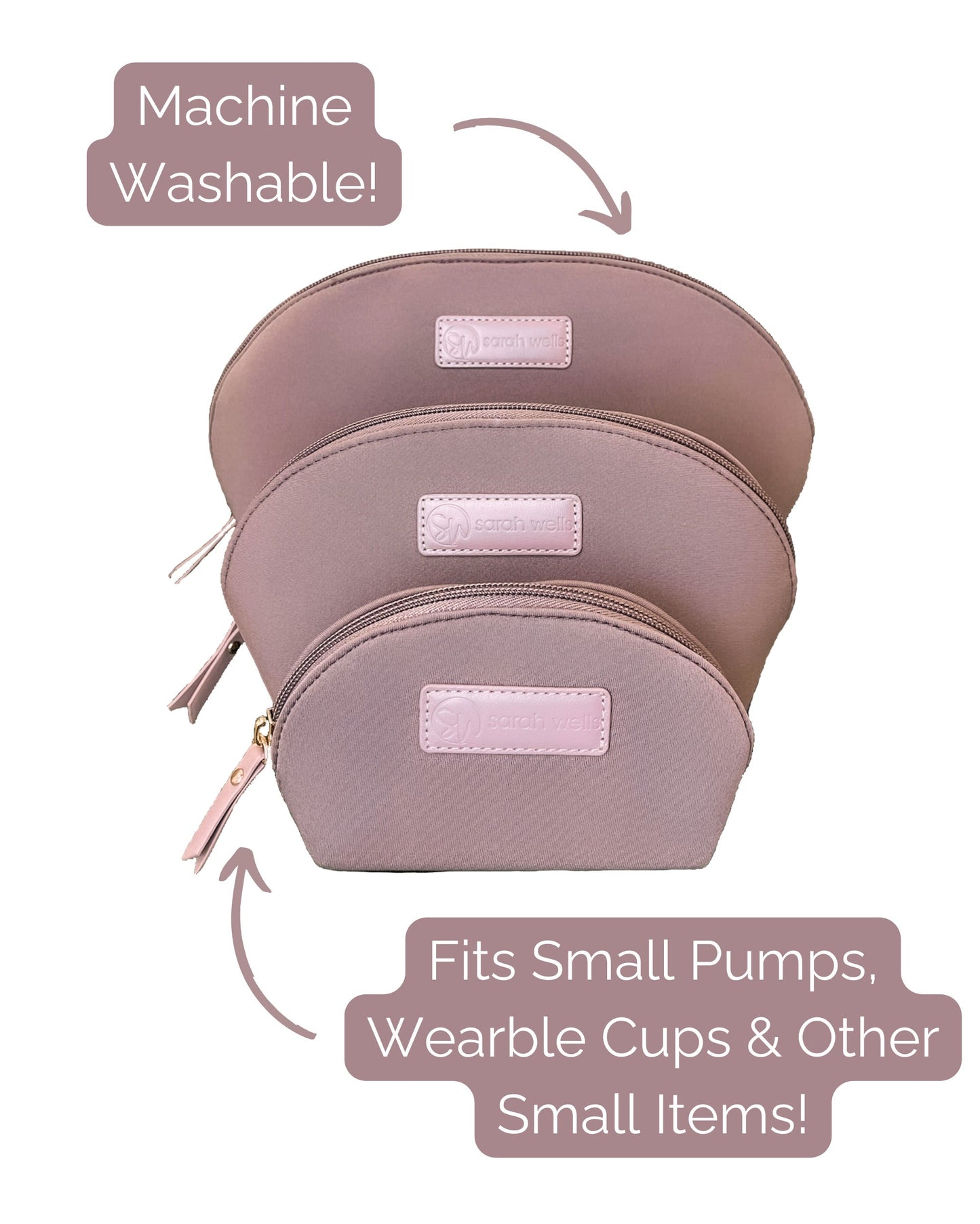 Sarah Wells PackSWell Neoprene Organizer Set of 3 – Washable Zipper Pouches for Pump Parts, Travel, Makeup, Snacks, Tech Cords & More