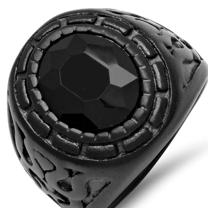 Black IP Stainless Steel Black Simulated Diamond Ring