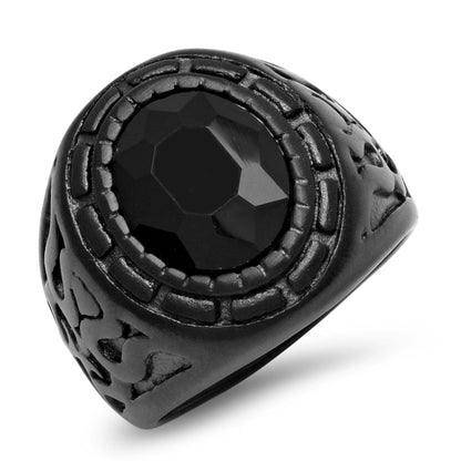 Black IP Stainless Steel Black Simulated Diamond Ring