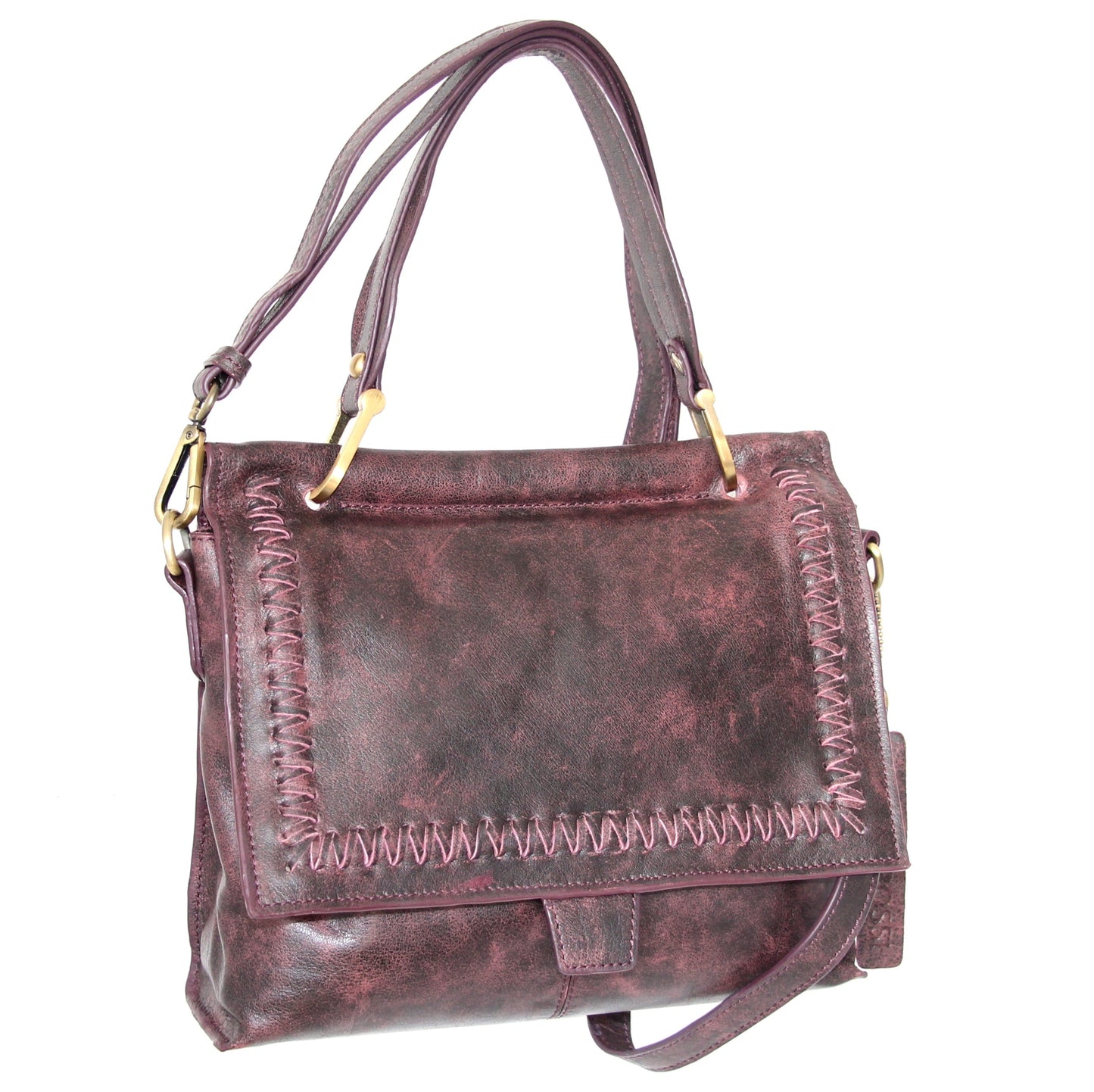 Aviator Leather Satchel w/ Strap in Red