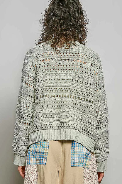 POL Open-Knit Floral Button Cardigan